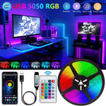 Tira LED RGB con Bluetooth y App –5 m | Control desde Celular + Control Remoto | Ideal para Cuartos Gamer, TV y Decoración Moderna