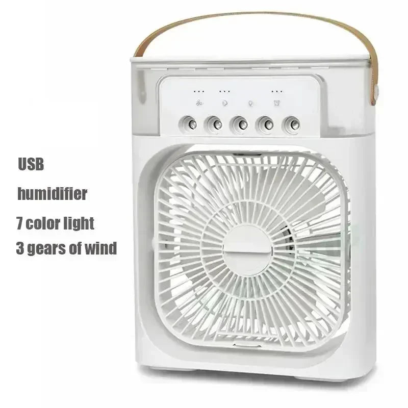 Enfriador de Aire 3 en 1 Portátil con Luz LED – Ventilador, Humidificador y Mini Aire Acondicionado USB para Hogar y Oficina
