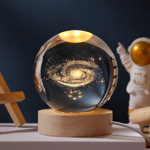 Luz Nocturna LED USB Bola de Cristal Galáctica 3D | Lámpara Luna y Planeta para Decoración de Hogar y Regalos