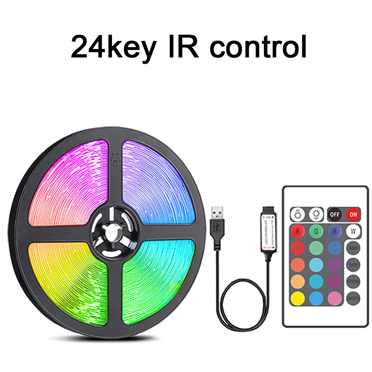 Tira LED RGB 10 m / 20 m con Control Remoto – Iluminación Decorativa para Cuartos, Paredes y Ambientes Festivos | 44 Modos + USB 5V