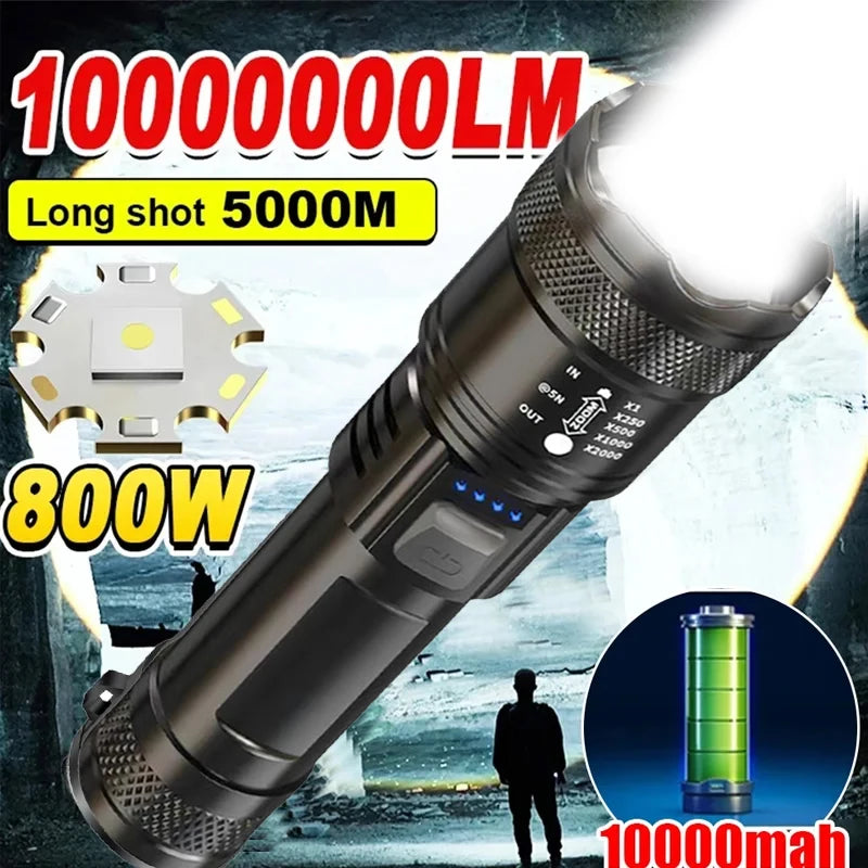 Linterna Táctica LED Recargable – 2000 lm con Zoom, 3 Modos y Pantalla | USB Tipo-C | Resistente al Agua | Emergencias y Camping