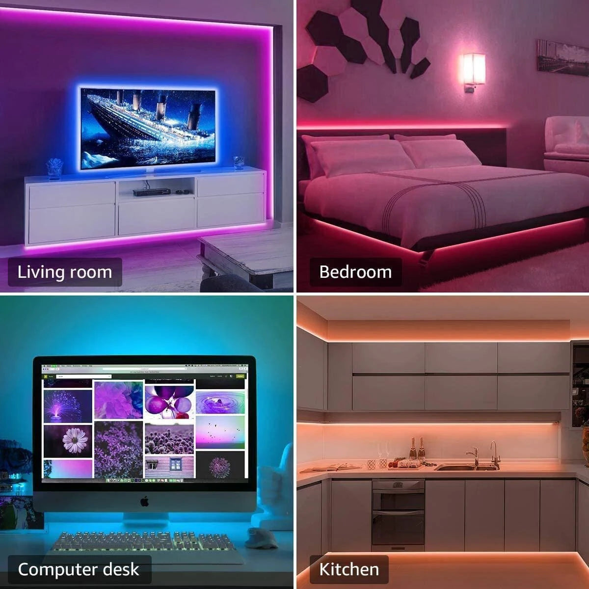 Tira LED RGB 10 m / 20 m con Control Remoto – Iluminación Decorativa para Cuartos, Paredes y Ambientes Festivos | 44 Modos + USB 5V