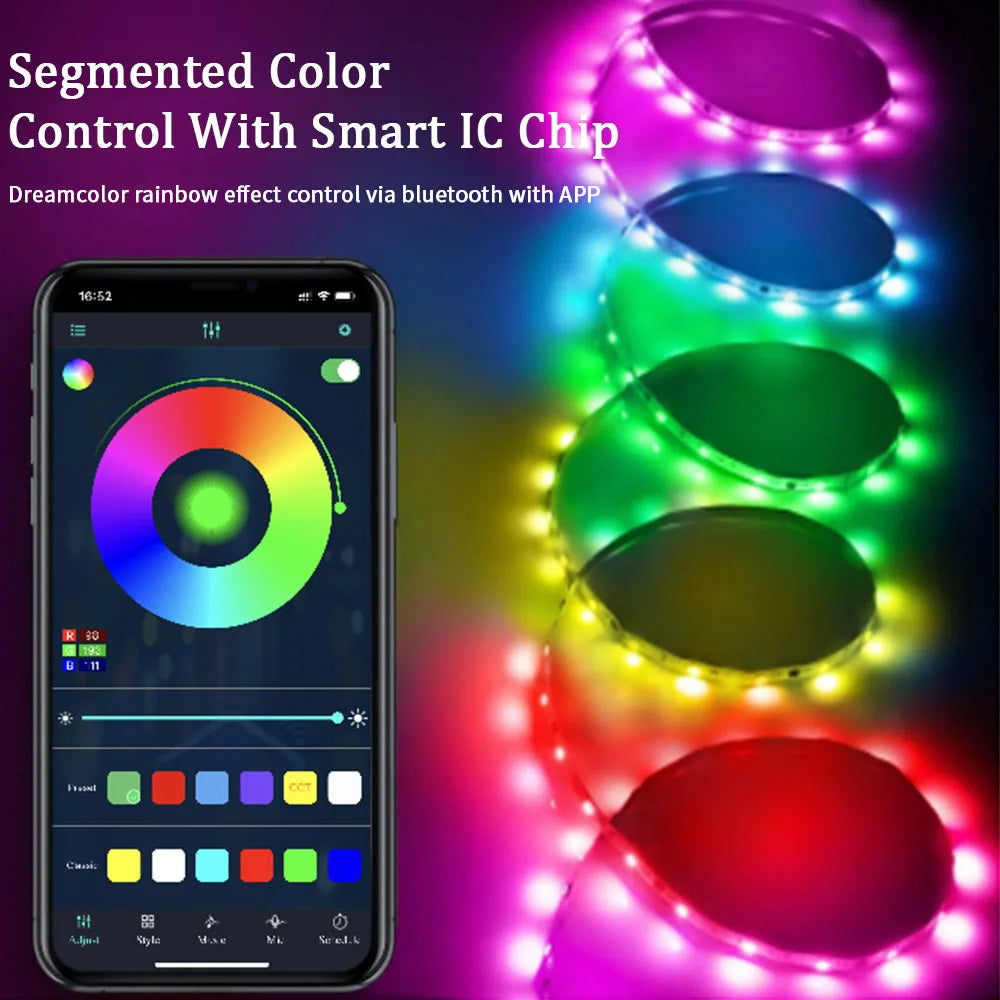 Tira LED RGB - RGBW - WS2812 con Control por App y Control Remoto – Decoración para Recámara