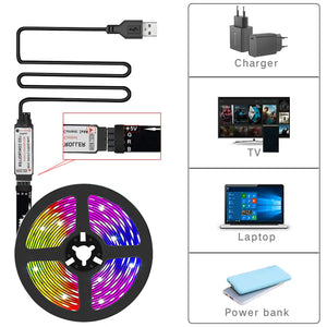 Tira LED RGB 10 m / 20 m con Control Remoto – Iluminación Decorativa para Cuartos, Paredes y Ambientes Festivos | 44 Modos + USB 5V