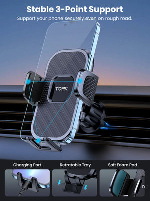 Soporte TOPK para Celular en Auto – Montaje en Ventila de Aire | Compatible con Teléfonos Grandes (4.5''–6.7")