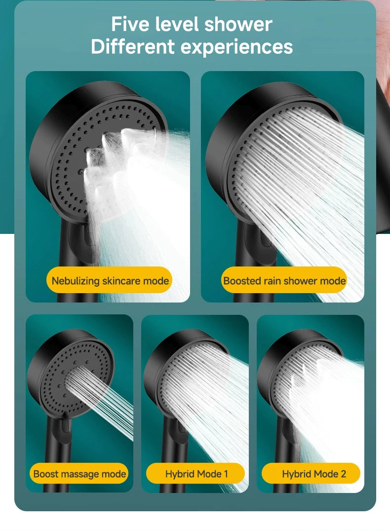 Regadera de Mano con Aumento de Presión – 6 Modos Ajustables | Cabezal de Ducha de Alta Potencia con Función de Masaje y Ahorro de Agua