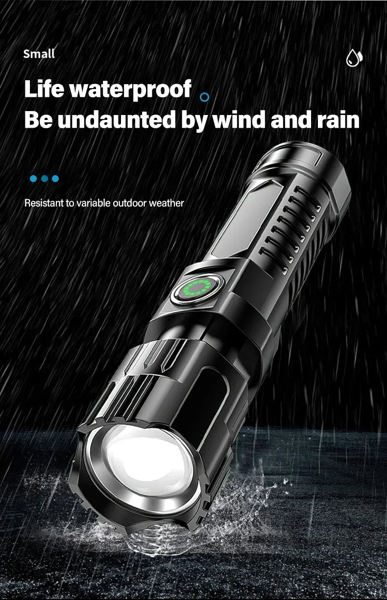 Linterna Táctica LED Recargable – 2000 lm con Zoom, 3 Modos y Pantalla | USB Tipo-C | Resistente al Agua | Emergencias y Camping