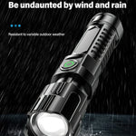 Linterna Táctica LED Recargable – 2000 lm con Zoom, 3 Modos y Pantalla | USB Tipo-C | Resistente al Agua | Emergencias y Camping