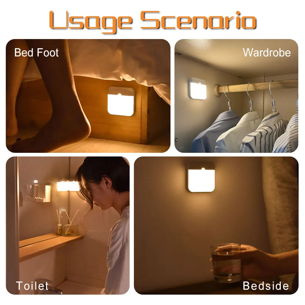 Luz Nocturna LED con Sensor de Movimiento Recargable USB Tipo-C – Luz de Emergencia para Cocina, Escaleras y Armarios