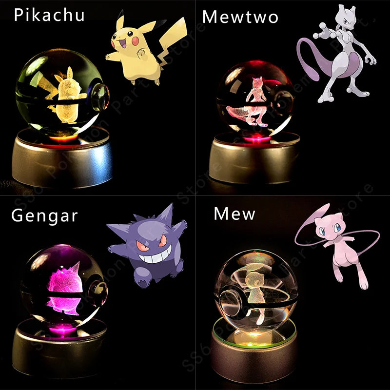 Lámpara Pokebola LED 3D con Base Multicolor | Pikachu, Mewtwo, Gengar, Snorlax y más