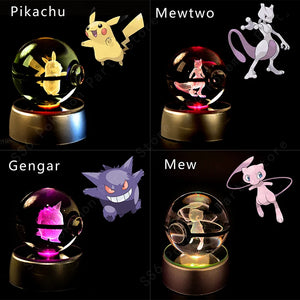Lámpara Pokebola LED 3D con Base Multicolor | Pikachu, Mewtwo, Gengar, Snorlax y más