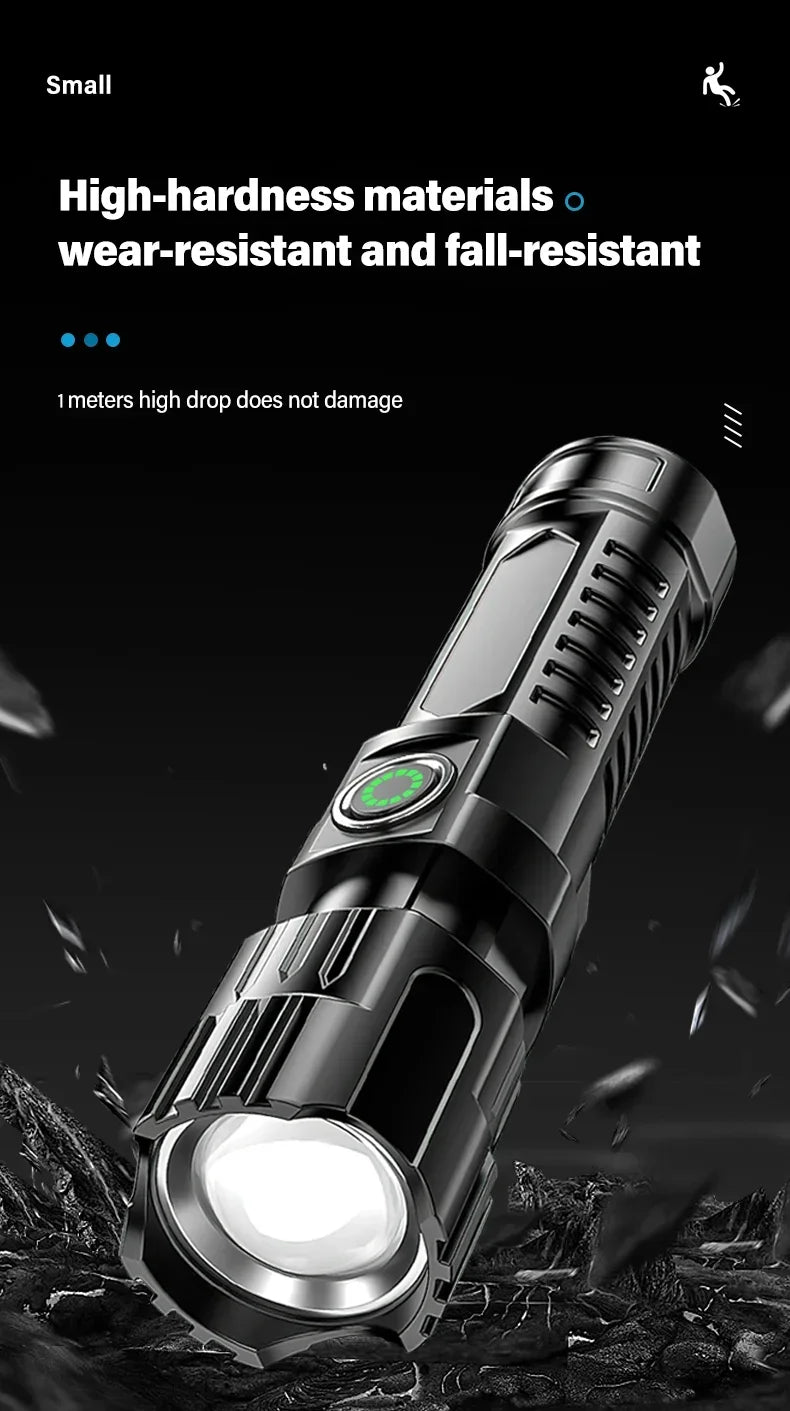 Linterna Táctica LED Recargable – 2000 lm con Zoom, 3 Modos y Pantalla | USB Tipo-C | Resistente al Agua | Emergencias y Camping