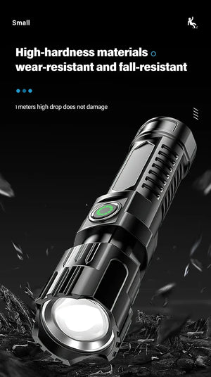 Linterna Táctica LED Recargable – 2000 lm con Zoom, 3 Modos y Pantalla | USB Tipo-C | Resistente al Agua | Emergencias y Camping