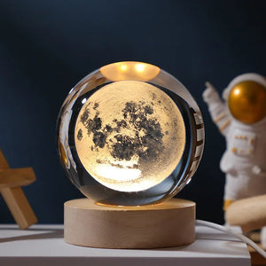 Luz Nocturna LED USB Bola de Cristal Galáctica 3D | Lámpara Luna y Planeta para Decoración de Hogar y Regalos