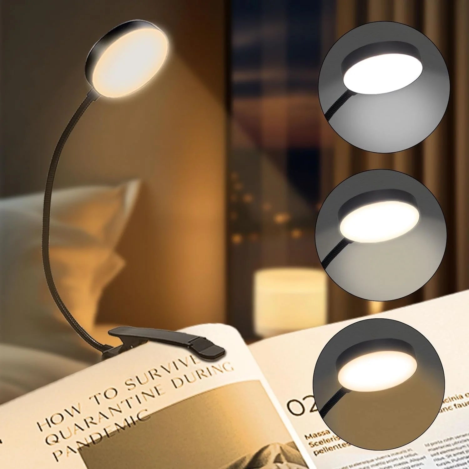 Lámpara LED Recargable para Lectura | Luz de Clip con 14 LEDs y 3 Tonos de Luz