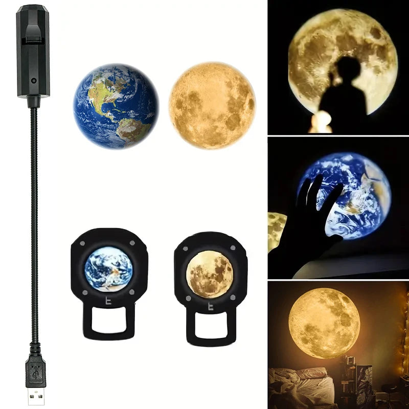 Lámpara Proyector Luna y Tierra – Luz Ambiental con Proyección Giratoria Dormitoria | USB | Ideal paro, Regalo o Decoración