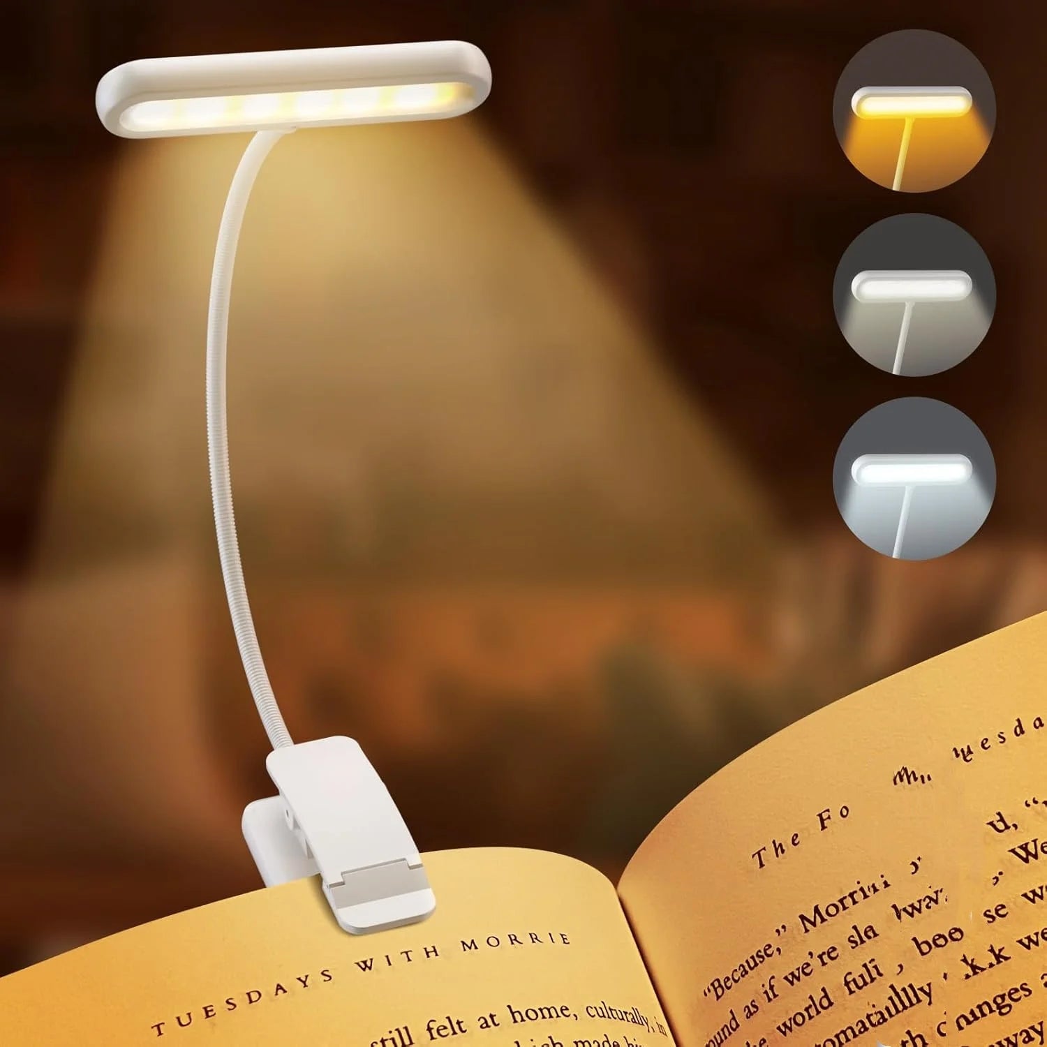 Lámpara LED Recargable para Lectura | Luz de Clip con 14 LEDs y 3 Tonos de Luz
