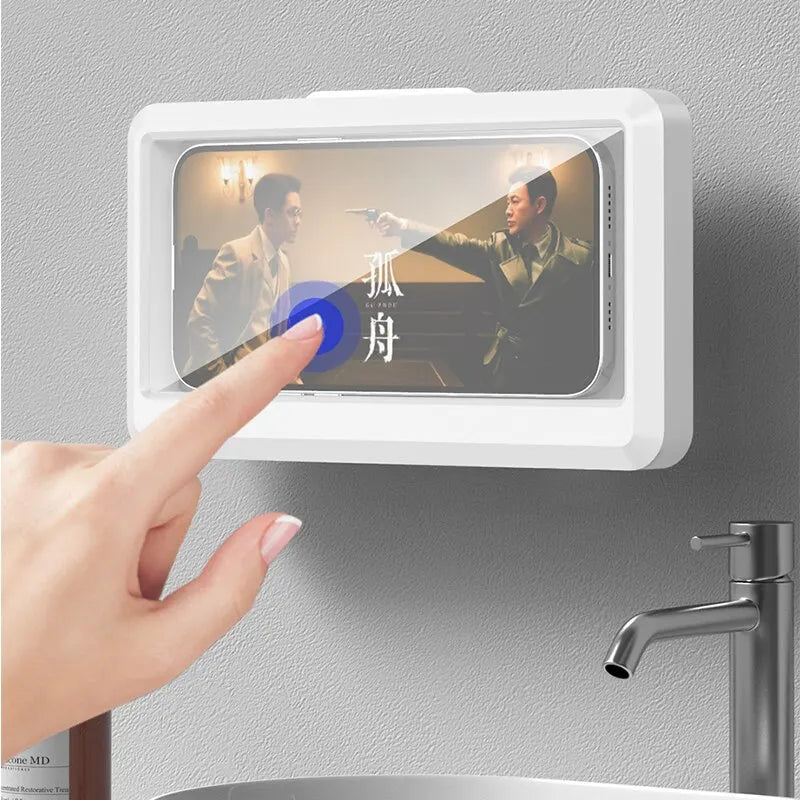 Soporte Impermeable para Celular – Caja Sellada de Pared con Pantalla Táctil | Ideal para Ducha y Baño