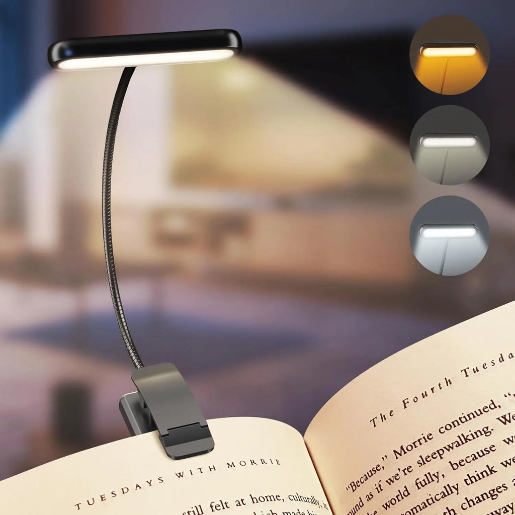 Lámpara LED Recargable para Lectura | Luz de Clip con 14 LEDs y 3 Tonos de Luz