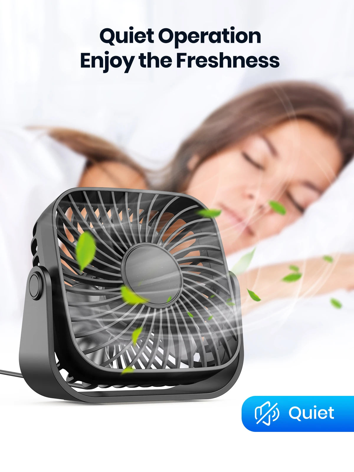 Ventilador USB TOPK Mini 4” Portátil – Silencioso, 3 Velocidades, Cabezal Giratorio 360°, Ideal para Casa, Oficina o Camping