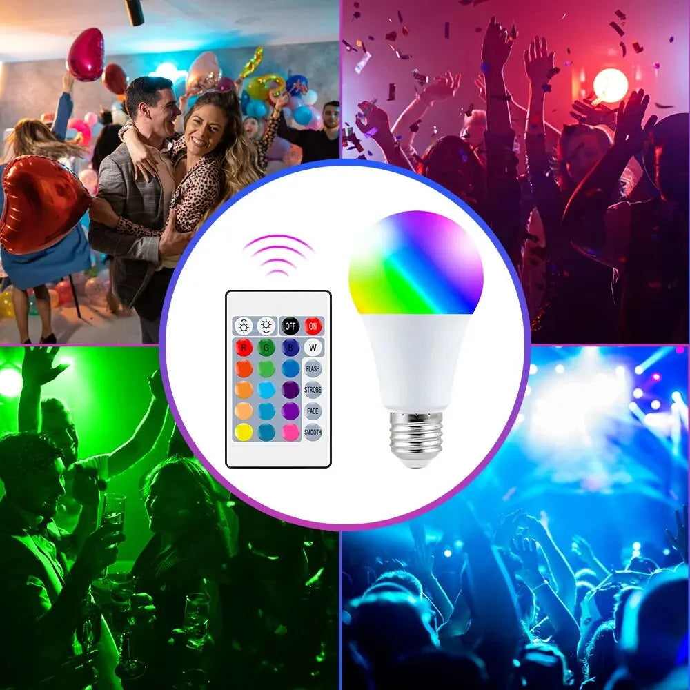 Foco LED RGB 16 Colores con Control Remoto – E27 220V, Luz Multicolor Regulable, 8W, Ambiente Inteligente