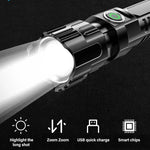 Linterna Táctica LED Recargable – 2000 lm con Zoom, 3 Modos y Pantalla | USB Tipo-C | Resistente al Agua | Emergencias y Camping