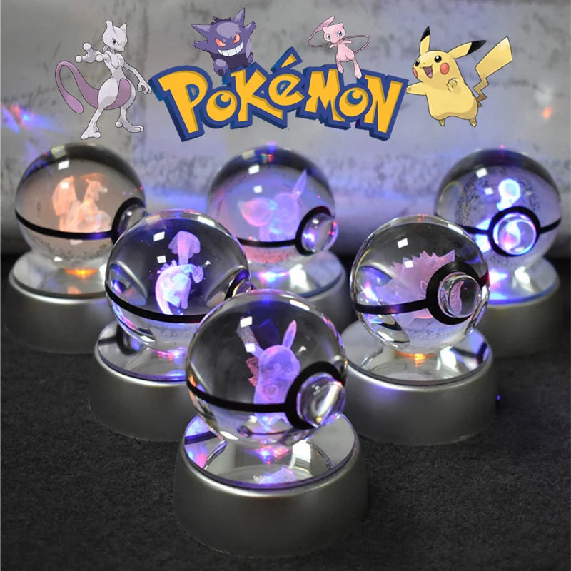 Lámpara Pokebola LED 3D con Base Multicolor | Pikachu, Mewtwo, Gengar, Snorlax y más