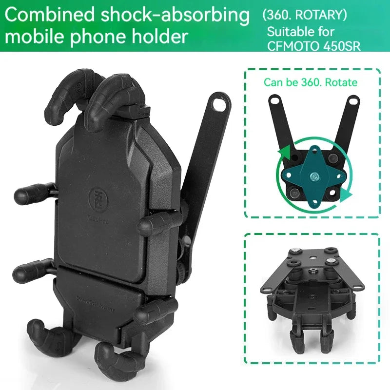 Soporte Premium para Celular CFMOTO 450SR – Amortiguador Antivibración y Giro 360° para Navegación Segura en Moto