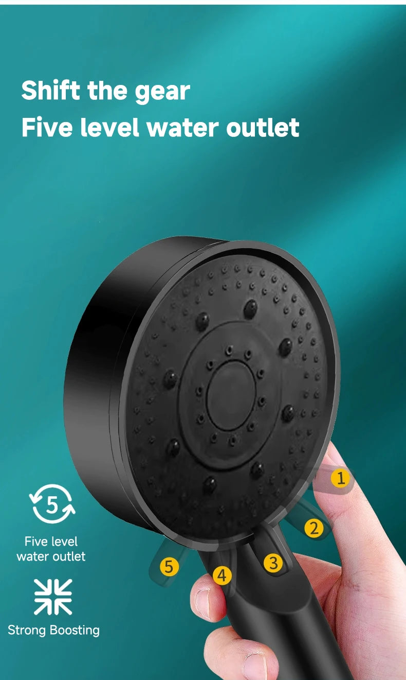 Regadera de Mano con Aumento de Presión – 6 Modos Ajustables | Cabezal de Ducha de Alta Potencia con Función de Masaje y Ahorro de Agua