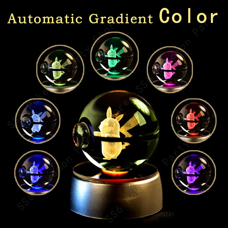 Lámpara Pokebola LED 3D con Base Multicolor | Pikachu, Mewtwo, Gengar, Snorlax y más