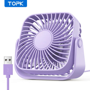 Ventilador USB TOPK Mini 4” Portátil – Silencioso, 3 Velocidades, Cabezal Giratorio 360°, Ideal para Casa, Oficina o Camping
