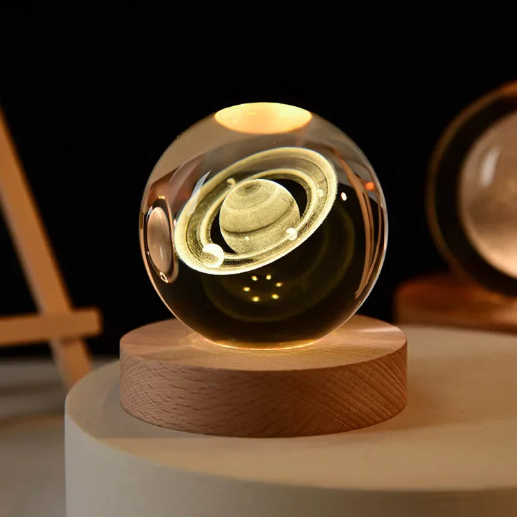Luz Nocturna LED USB Bola de Cristal Galáctica 3D | Lámpara Luna y Planeta para Decoración de Hogar y Regalos