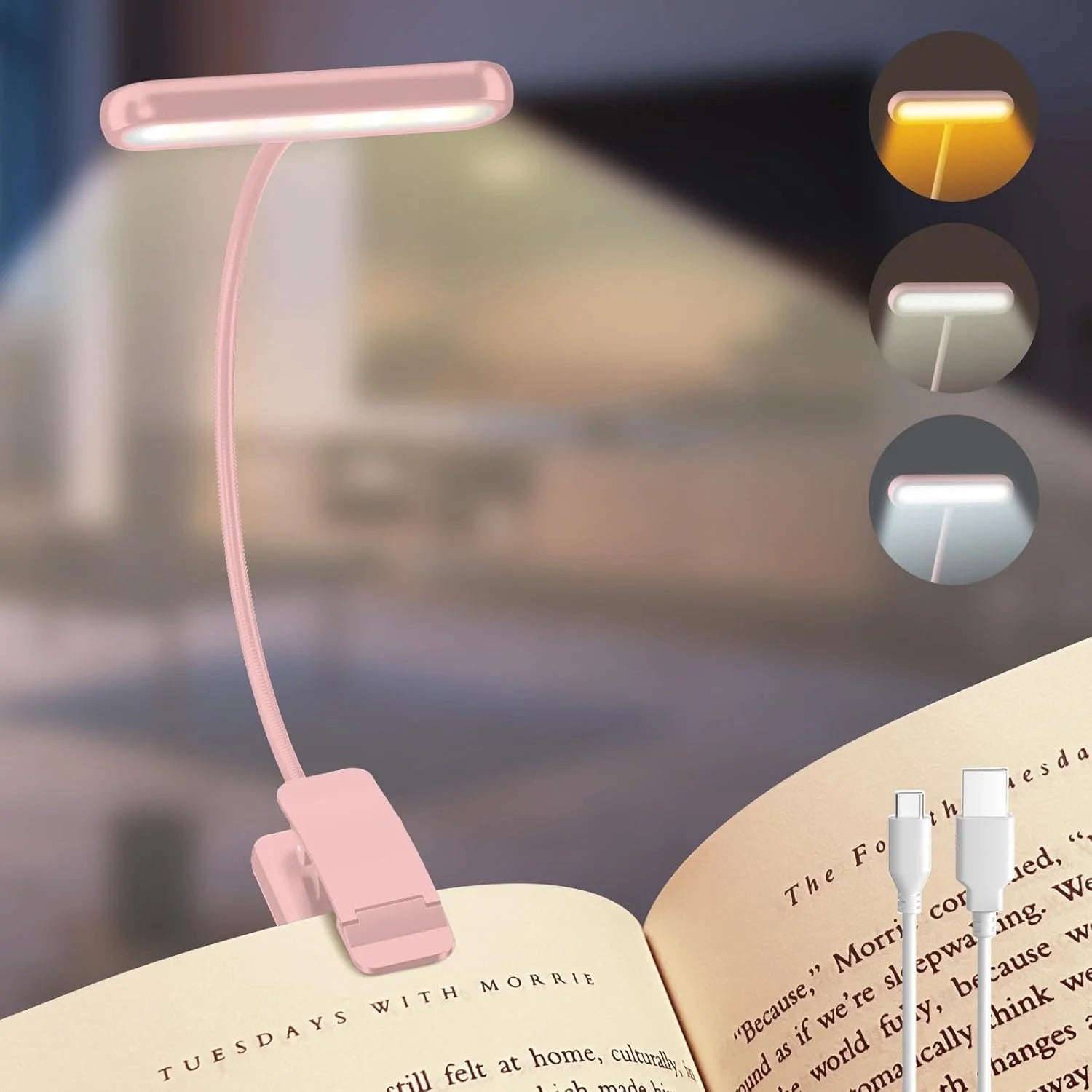 Lámpara LED Recargable para Lectura | Luz de Clip con 14 LEDs y 3 Tonos de Luz