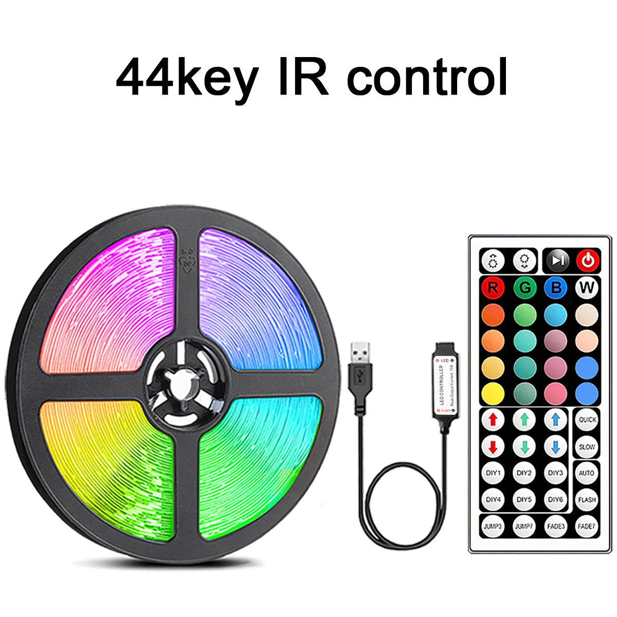 Tira LED RGB 10 m / 20 m con Control Remoto – Iluminación Decorativa para Cuartos, Paredes y Ambientes Festivos | 44 Modos + USB 5V