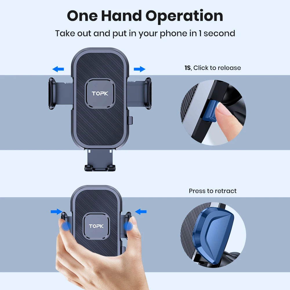 Soporte TOPK para Celular en Auto – Montaje en Ventila de Aire | Compatible con Teléfonos Grandes (4.5''–6.7")