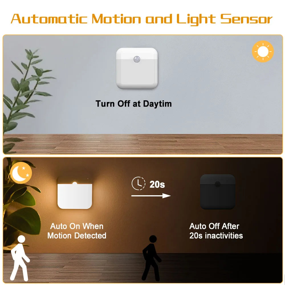 Luz Nocturna LED con Sensor de Movimiento Recargable USB Tipo-C – Luz de Emergencia para Cocina, Escaleras y Armarios