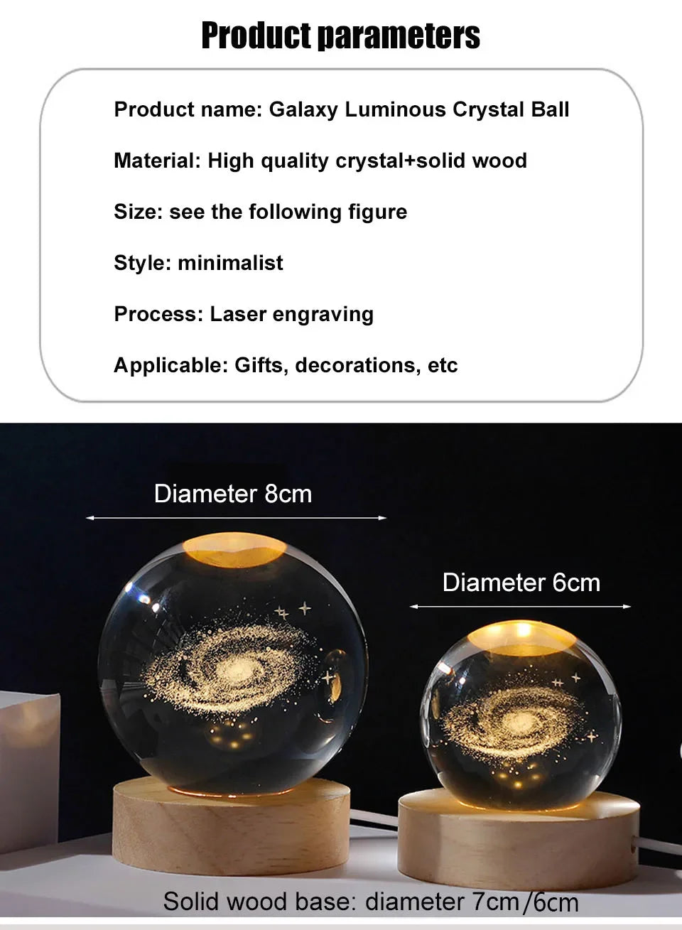 Luz Nocturna LED USB Bola de Cristal Galáctica 3D | Lámpara Luna y Planeta para Decoración de Hogar y Regalos