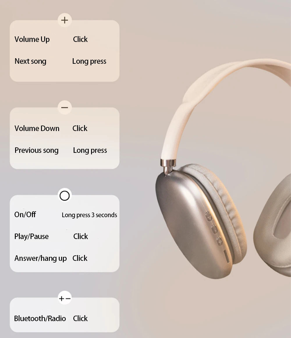 Audífonos Bluetooth P9 con Micrófono – Inalámbricos, Deportivos, Cancelación de Ruido, Compatibles con Juegos