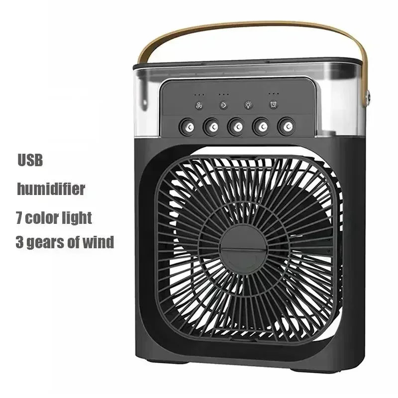 Enfriador de Aire 3 en 1 Portátil con Luz LED – Ventilador, Humidificador y Mini Aire Acondicionado USB para Hogar y Oficina