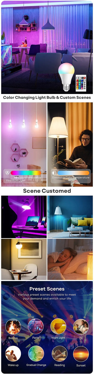 Foco LED RGB 16 Colores con Control Remoto – E27 220V, Luz Multicolor Regulable, 8W, Ambiente Inteligente
