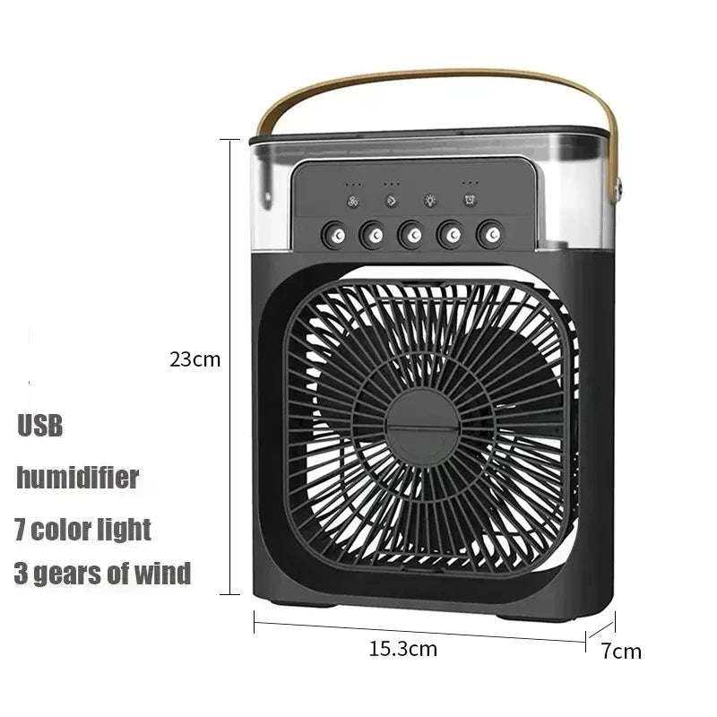 Enfriador de Aire 3 en 1 Portátil con Luz LED – Ventilador, Humidificador y Mini Aire Acondicionado USB para Hogar y Oficina
