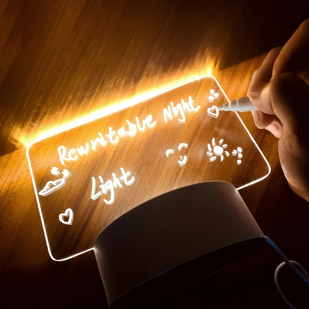 Lámpara LED de Acrílico con Mensajes – Tablero de Notas Luminoso USB con Pluma