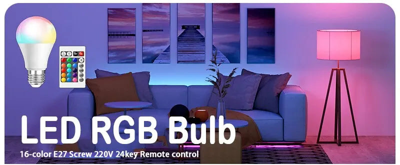 Foco LED RGB 16 Colores con Control Remoto – E27 220V, Luz Multicolor Regulable, 8W, Ambiente Inteligente