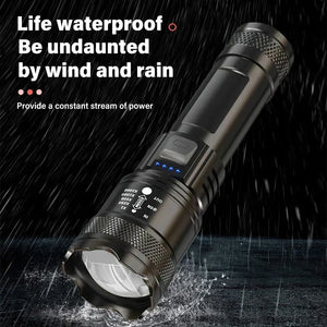Linterna Táctica LED Recargable – 2000 lm con Zoom, 3 Modos y Pantalla | USB Tipo-C | Resistente al Agua | Emergencias y Camping